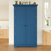 Armoire de rangement Merax 72 pouces bleue style Shaker, 8 étagères, étagères réglables, 3 tiroirs et plateaux extractibles pour cuisine et salle à manger.