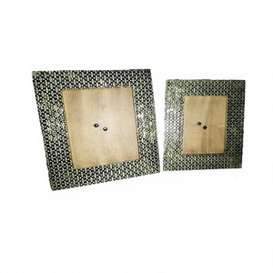Rectangle Metal Photo <b>Frame</b> with <b>Black</b> Patterned Border and Brass Cladding Durable Home Decoration - Product Image 1