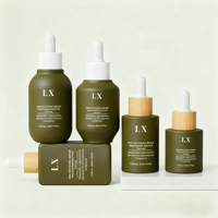 Botol Minyak Esensial Kustom Dengan Tutup Bambu 15ml 20ml 1oz 50ml Botol Serum Wajah Mewah Kaca Hijau Matte Persegi 30ml