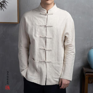 Herfst Heren <span class=keywords><strong>Chinese</strong></span> Stijl Retro Top Knoop Shirt Met Losse Lange Mouwen Traditionele Katoenen Linnen <span class=keywords><strong>Chinese</strong></span> Kleding - Product Image 3
