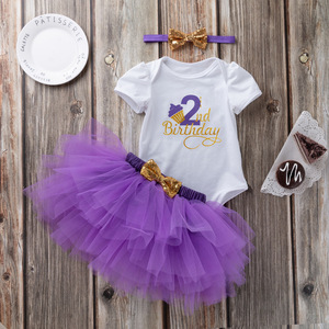 Tenues d'anniversaire pour bébé fille, ensemble de tutu pour le premier anniversaire, ensemble de vêtements de fête avec bandeau, robe d'anniversaire pour bébé fille de 1 an - Product Image 6