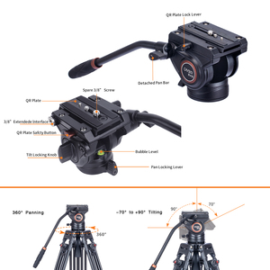 Trípode Profesional Cayer BV30, el Más Vendido, <span class=keywords><strong>para</strong></span> Cámaras SLR, <span class=keywords><strong>DSLR</strong></span> y Videocámaras, con Cabezal Fluido y Bolsa de Transporte - Product Image 3