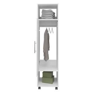 Armoire de rangement convertible en bois blanc DB, 2 tiroirs, 3 étagères, porte à charnières, style moderne minimaliste pour appartement et chambre - Product Image 6