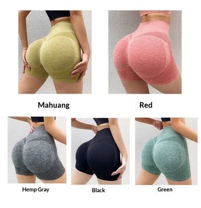 Shorts de sport taille haute pour femme, effet push-up fessier, contrôle du ventre, froncé, pour le yoga - Product Image 4