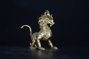Antiek koperen draken-schildpad Feng Shui mascotte gegraveerd messing sculptuur gegoten metaal ambachten op maat gemaakte gelukkige Kirin eenhoorn - Product Image 6