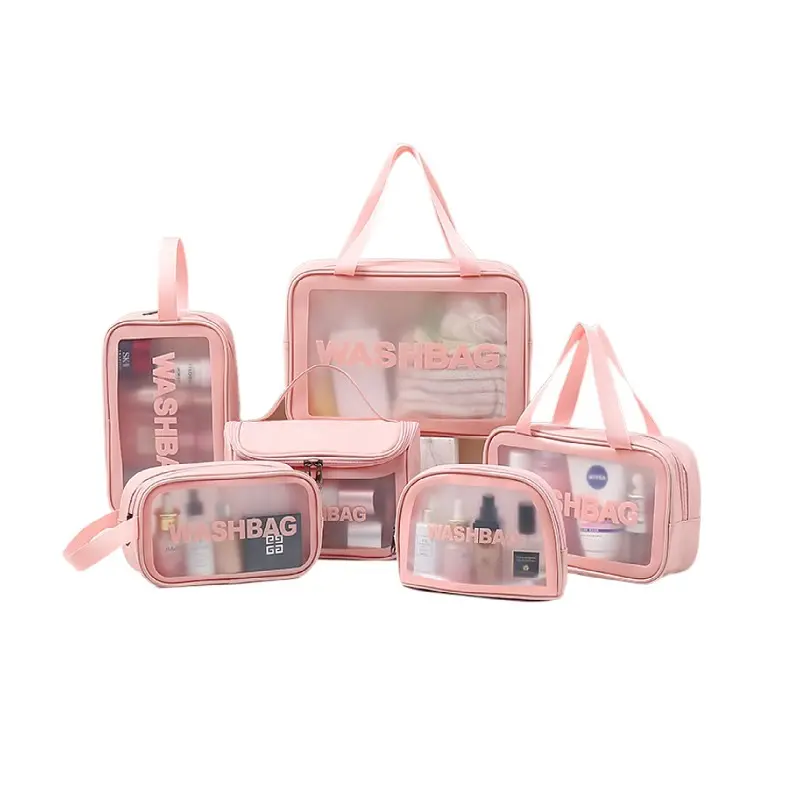 Custom Logo PU PVC Waterproof Trip Black Toiletry Pouch Kits Women Luxury Beauty Makeup Bag Pink Girl Travel Clear Cosmetic Bag