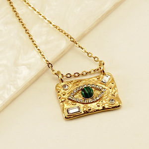 Nouveau collier en acier inoxydable plaqué or 18 carats collier en zircon carré bleu oeil du diable collier pendentif en cristal de gemme - Product Image 4