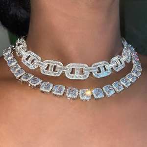 Ensemble <span class=keywords><strong>de</strong></span> bijoux collier et bracelet baguette bling pour hommes et femmes, diamants glacés, bijoux hip hop, chaîne cubaine en forme <span class=keywords><strong>de</strong></span> <span class=keywords><strong>grain</strong></span> <span class=keywords><strong>de</strong></span> <span class=keywords><strong>café</strong></span> glacé <span class=keywords><strong>de</strong></span> 15 mm - Product Image 4