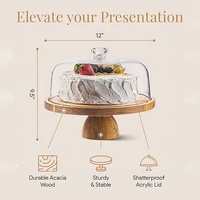 Taartplateau van natuurlijk acaciahout met transparante acrylkoepel, multifunctioneel dessertpresentatieplateau voor bruiloften, verjaardagen en evenementen