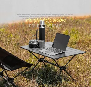 도매 고품질 블랙 높이 조절 레저 알루미늄 경량 휴대용 캠핑 바베큐 travlel 롤 테이블 캠프