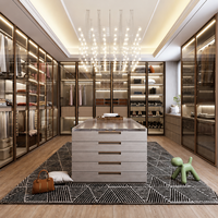 Grande armoire moderne avec portes vitrées, système de placard en bois sur mesure pour chambre à coucher, dressing, hôtel, armoire de rangement avec éclairage LED