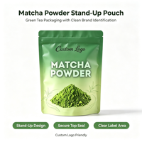 Sachet Doypack Personnalisé Imprimé Refermable avec Fermeture Éclair en Feuille d'Aluminium pour Poudre de Matcha, Qualité Alimentaire