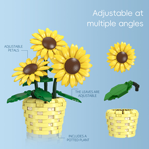 Bloques de Construcción de Plástico con Diseño de Girasoles Artificiales en Maceta, Rompecabezas 3D, Colección de Macetas Decorativas, Regalos - Product Image 5