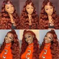 33 # Auburn Brun Rouge Couleur Bouclés Vague d'Eau Brute Longue Avant de Lacet Perruques de Cheveux Humains Vendeurs Suisse HD 13x4 Frontal Lace Closure Perruques