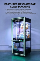 Machine à grue à animaux en peluche sur pied, directe usine, avec vitrine transparente à 4 faces et halo LED vert, double tension 110V 240V