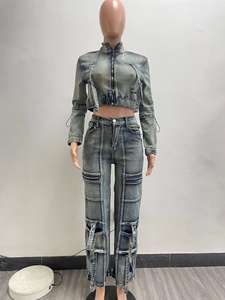 <span class=keywords><strong>Pronto</strong></span> per la Spedizione S-2XL <span class=keywords><strong>Moda</strong></span> 2026 Set Due Pezzi Boutique Jeans Denim Giacche Casual e Pantaloni - Product Image 1