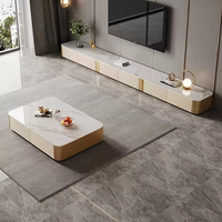 Ensemble de meubles modernes de luxe avec table basse et meuble TV en bois à plateau en marbre, console extensible pour salon et chambre, vitrine flottante