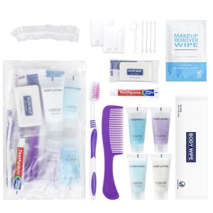 Kit d'articles de toilette jetables bon marché pour hôtel, ensemble d'hygiène personnalisé pour chambre d'hôtes avec pochette en plastique souple CPE - Product Image 5