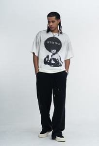 Camiseta Gráfica Vintage Lavada Personalizada con Estampado de Retrato de Boxeo 'OUT of <span class=keywords><strong>FEAR</strong></span>', Estilo Casual Oversize - Product Image 5