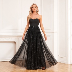 Robe longue d'été sexy à pois pour femme, sans manches, col plissé, fente, bretelles spaghetti, pour soirée et club - Product Image 6