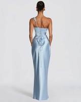 Robe longue de soirée élégante en satin à une épaule pour femme, col drapé, sans manches, moulante, maxi, pour fêtes d'été