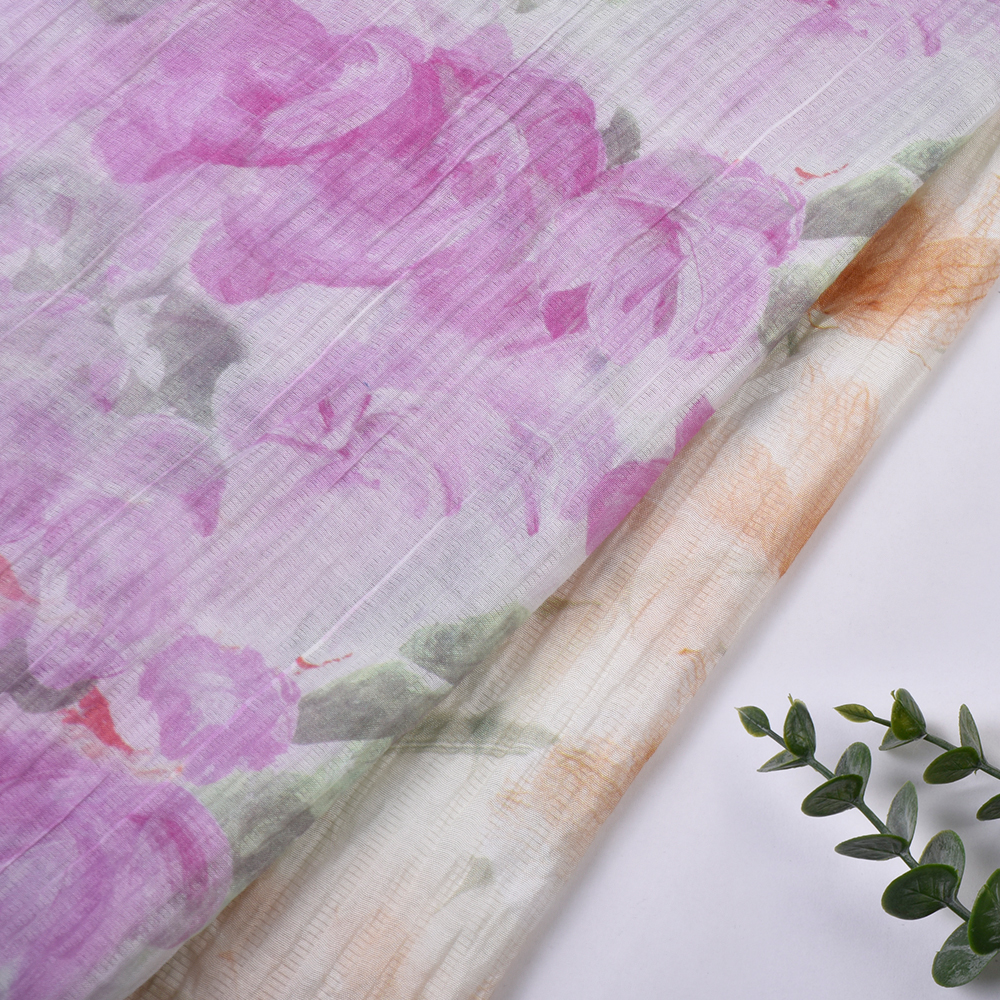 85% Rayon 15% Nylon Digital Print Crinkle Crepe Woven Fabric Soft Flowy Pleated Material for Girls Dresses and Skirts