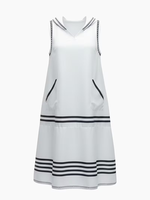 Robe longue ample sans manches pour femme, col marin blanc, à rayures contrastées, coupe trapèze, avec poches, vente en gros, personnalisable