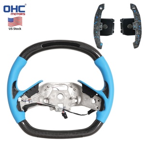 Volant chauffant en fibre de carbone avec LED pour Chevrolet <span class=keywords><strong>Corvette</strong></span> C8 2020-2025, ligne orange/bleue/rouge, avec poignées et palettes, en stock aux États-Unis - Product Image 1