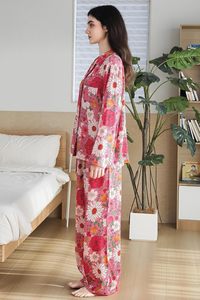 Conjunto de Pijama Floral de Lyocell para Mujer, <span class=keywords><strong>2</strong></span> Piezas, Manga Larga, Estampado, Ropa de Dormir Suave con Botones y Bolsillos - Product Image 4