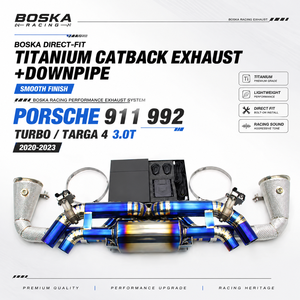 ท่อไอเสียแคทแบคไทเทเนียมแบบตรงรุ่น+ท่อดาวน์ไปป์สำหรับ Porsche 911 992 Turbo/Targa 4 3.0T ปี 2020-2023 Boska Racing ผิวเรียบ - Product Image 1