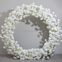 L23 Blanc rose Verdure Soie Fleurs Fond Faux Fleurs Artificiel Cercle Fleur Arche pour Mariage Evénement Scène Décor