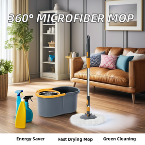 Juego <span class=keywords><strong>de</strong></span> Mopa Giratoria Mágica <span class=keywords><strong>de</strong></span> Microfibra 360 con Cubeta, Mopa Giratoria Mágica para Pisos con Poste <span class=keywords><strong>de</strong></span> Acero y Cesta <span class=keywords><strong>de</strong></span> Plástico - Ecológica para <span class=keywords><strong>Limpieza</strong></span> Interior - Product Image 4