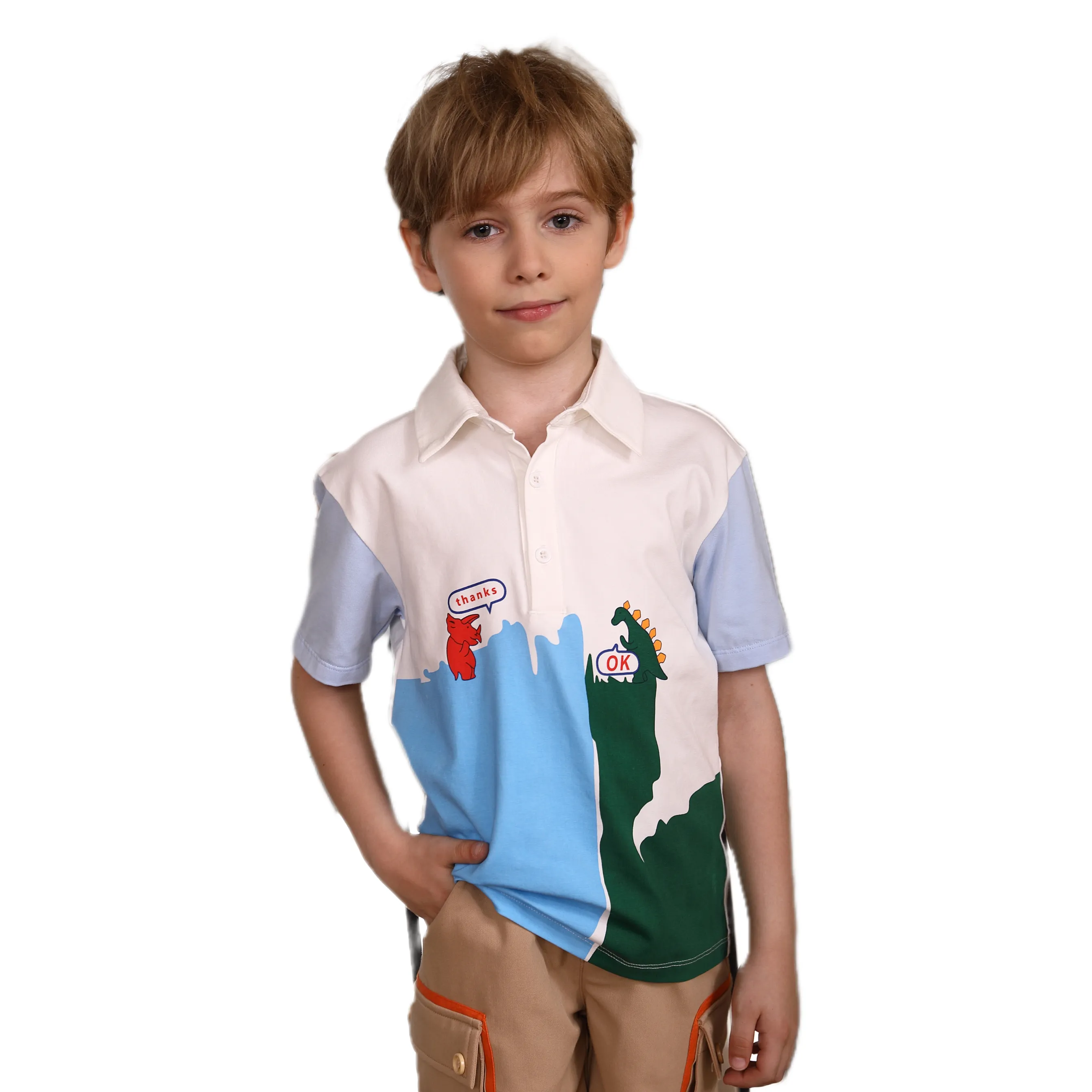 boys kids t-shirts design 100% cotton children boy kids dinosaur rhinoceros printing t shirt polo shirt