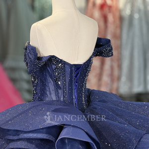 Jancember 1309 Vestidos de Quinceañera con Brillo en <span class=keywords><strong>Azul</strong></span> <span class=keywords><strong>Oscuro</strong></span> y Escote Corazón <span class=keywords><strong>para</strong></span> Chicas de 16 Años - Product Image 6