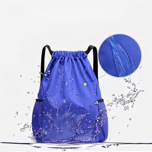 Custom <b>Drawstring</b> <b>Backpack</b> Bag Waterproof Draw String Back Sack with Zip Pocket Gym <b>Drawstring</b> Bags Swim Bag for Men Women - Product Image 5
