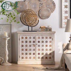 Mediterranean Style Antique Painted Double Door Storage Cabinet Living Room Sideboard Below 900MM - Product Image 1