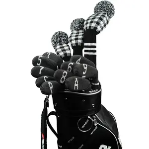 Blank Gebreide Zwarte Golfclubhoezen Headcover Sets Voor Golfijzeren Clubhoofd