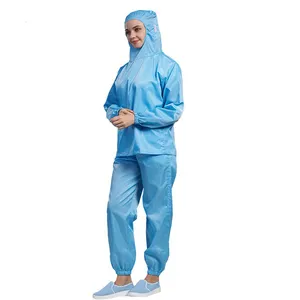 モジュラークリーンルームガウンホワイトブルー作業服帯電防止クリーンルームガーメントスーツ