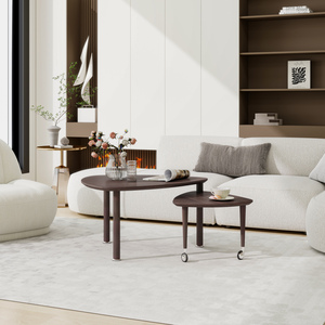 Table basse moderne avec pieds en bois massif, rotative, pour salon - Product Image 6