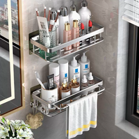 Étagère murale en aluminium noir pour salle de bain, support de rangement sans perçage, organisateur mural, étagère à fentes pour cuisine