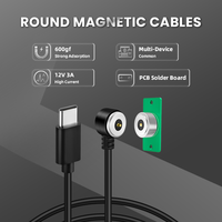 12V 3A tipo C a macho conector magnético de ángulo recto redondo Cable de carga rápida con PCB