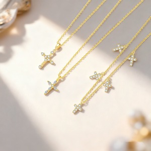 Collier pendentif croix en argent sterling 925 plaqué or géométrique chrétien de luxe Xi Qing Fine Jewelry avec zircon cubique pour femmes - Product Image 2