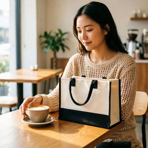 Blank Laminated Canvas Tote <b>Large</b> Capacity Shopping Handbag Eco Friendly Custom Logo Printing Promotional Reusable <b>Bag</b> - Product Image 4