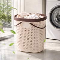 Panier à linge grande capacité à double poignée, anti-poussière, écologique, design moderne imitation bambou, en PP, pour salle de bain