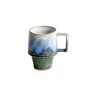 Taza de Café y Taza de Latte de Cerámica de Color Sólido Retro de Lujo Azul Montaña para Parejas - Product Image 5