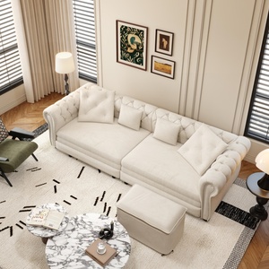 <span class=keywords><strong>Canapé</strong></span>-<span class=keywords><strong>lit</strong></span> Chesterfield 3 places de haute <span class=keywords><strong>qualité</strong></span>, 89 pouces, beige, en velours capitonné, avec ottoman amovible - Product Image 2