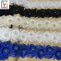 Nouveau Design personnalisé perlé fleur coupe dentelle afrique dentelle tissu pour dames robe/mariée Applique Nigeria strass dentelle garniture
