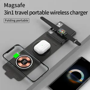 3 In 1 Foldable Qi Wireless Charger Stand Perspective Crystal 15W Fast Magnetic Charging For IPhone For Apple Watch