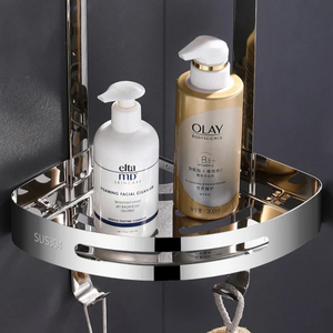 Prateleira Organizadora Dupla de Aço Inoxidável Montada na Parede, Design Moderno, Prateleira de Canto para Banheiro, Suporte para Shampoo, Cozinha - Product Image 2