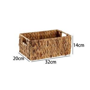 Tự Nhiên Hình Chữ Nhật Nước Hyacinth Giỏ Với Xử Lý Dệt Lưu Trữ Bin Organizer Hamper Hộp Cho Giặt Phòng Tắm Vườn Ươm - Product Image 4